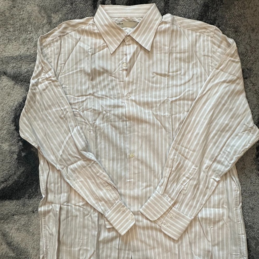 Perry Ellis Casual Cream With White Stripe Button Down Shirt